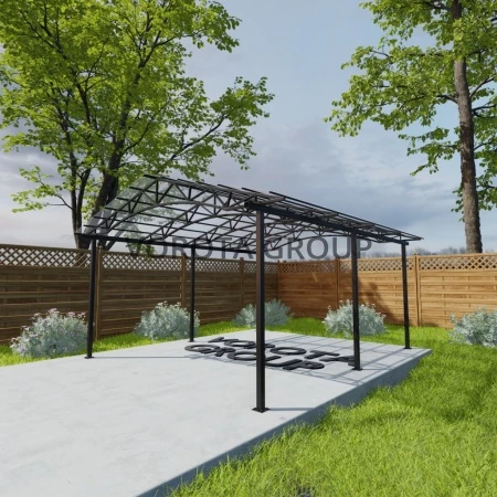 Двухскатный навес с арочным основанием прозрачного цвета, монолитный поликарбонат 5500*12000